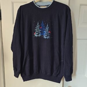 Womens Vintage  Navy Crewneck Sweater with Tree Design